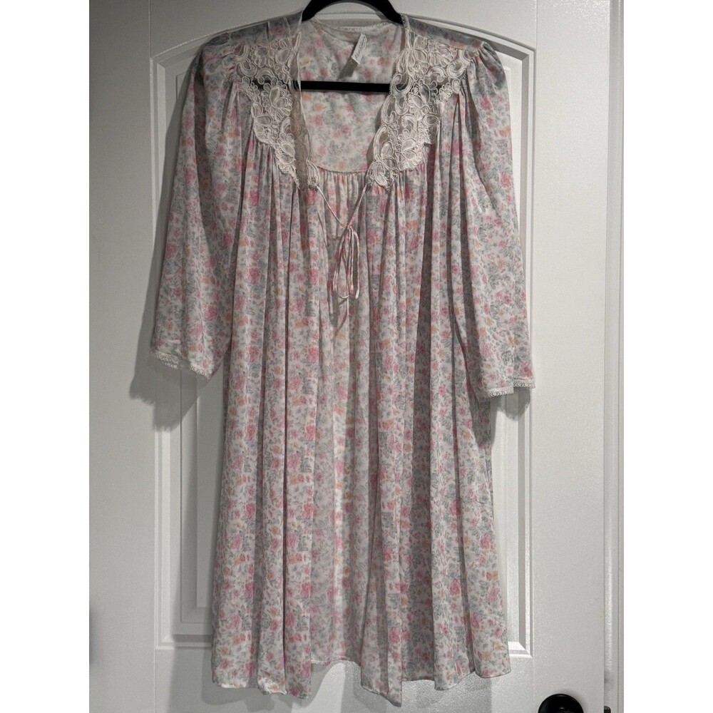 Vintage Miss Elaine Floral Robe Small Antron Nylon Lace Peignoir Cottagecore USA